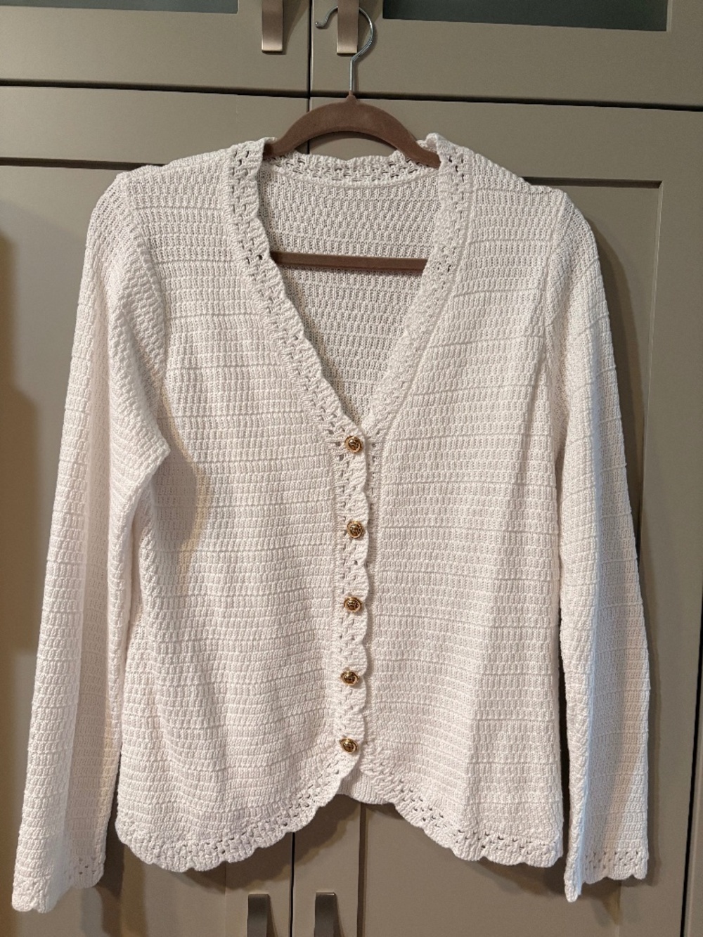 White Crochet sweater, size L